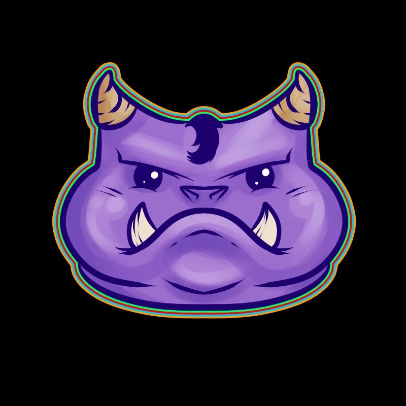 Mignon monstre violet kawaii avec des crocs et des cornes