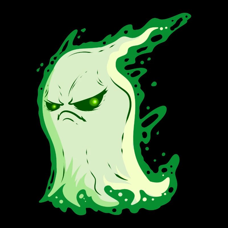 Grumpy Green Spirit Ghost On Halloween