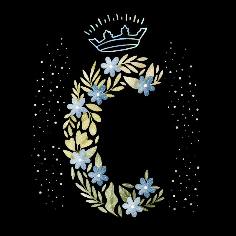 Monogramm Buchstabe C mit Krone, florales Ornament