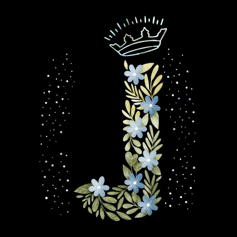 Monogramm Buchstabe J mit Krone, florales Ornament