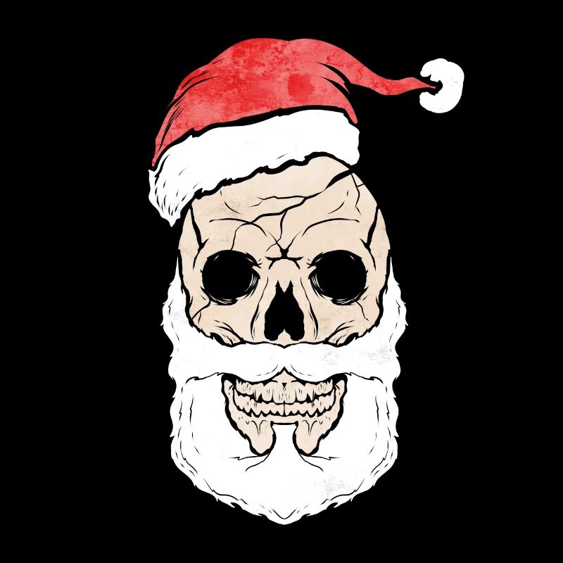 Skull With Beard And Santas Hat For Dark Christmas