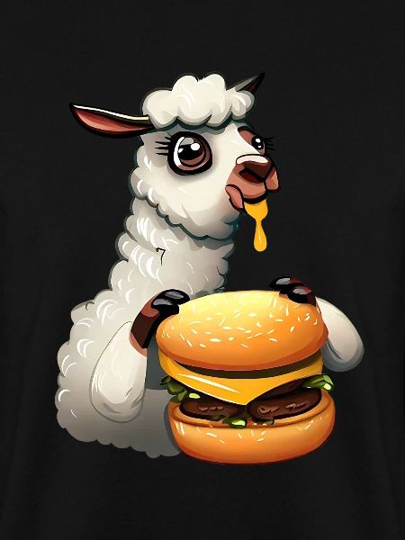 Cheeseburger eating llama