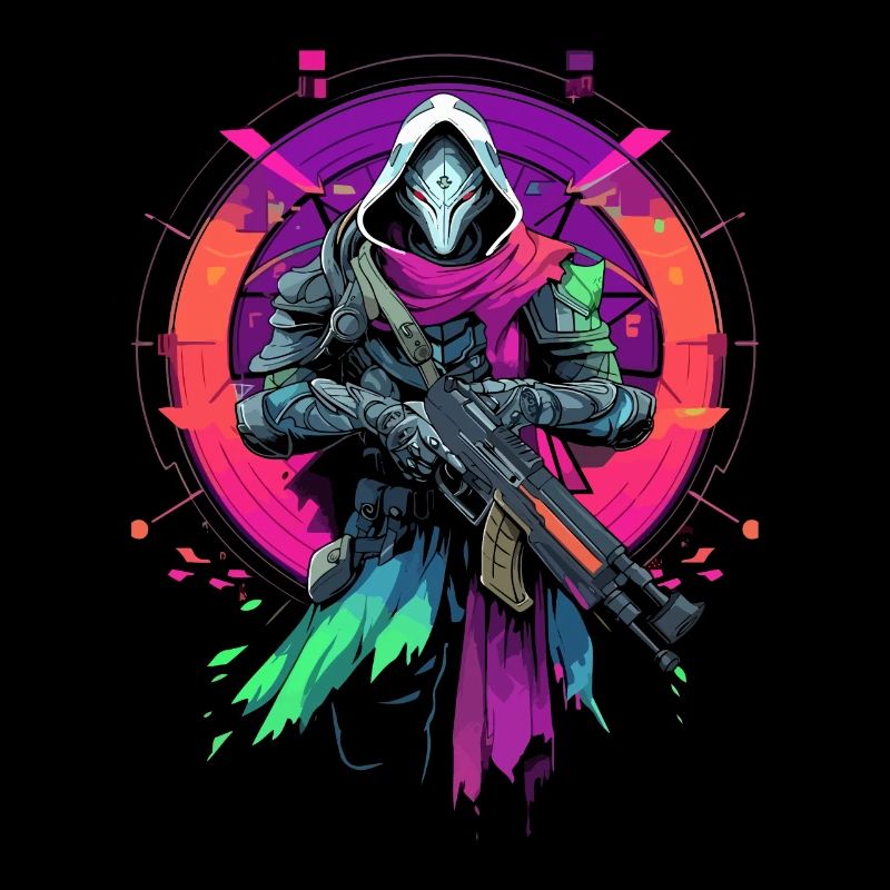 Epic Gamer Guardian in Vaporwave Synthwave Farben