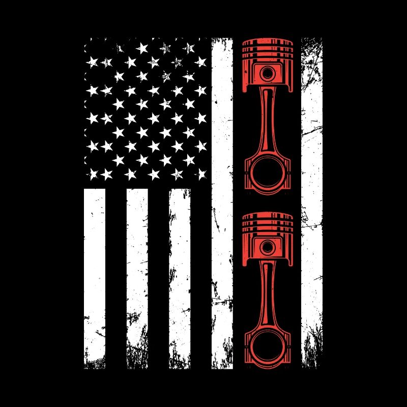 Auto Mechanic Car Piston Car Mechanic US Flag