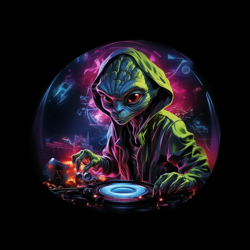 Alien DJ, Space DJ, kosmische Beats, AlienCartoon,