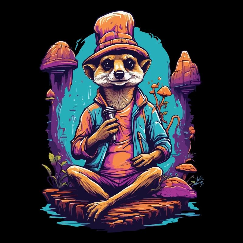 Suricate psychédélique Art forêt champignons musique