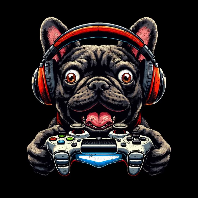 Französische Bulldogge Gamer mit Gamecontroller