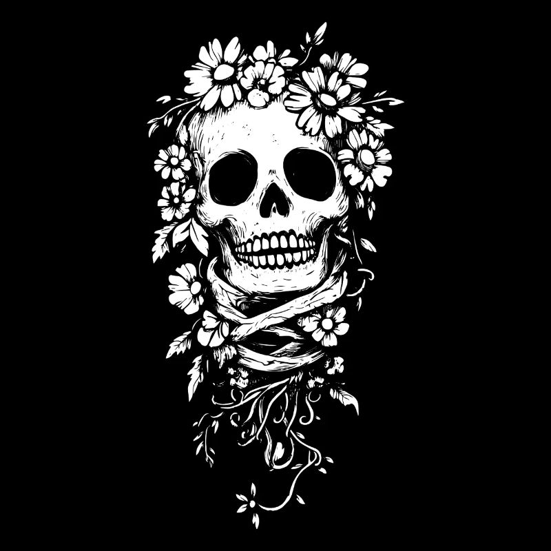Floral skull in black and white