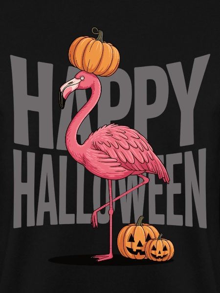 Halloween Flamingo with Pumpkin