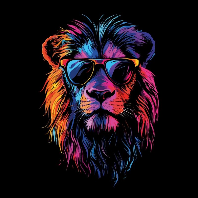 Lion avec des lunettes de soleil de couleur arc-en-ciel