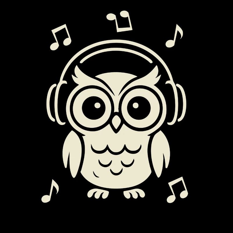 Groovy Owl mit Kopfhörern unter den Sternen