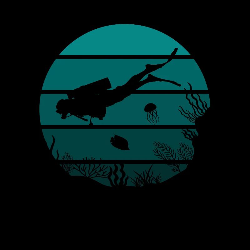 Diving underwater world vintage sunset
