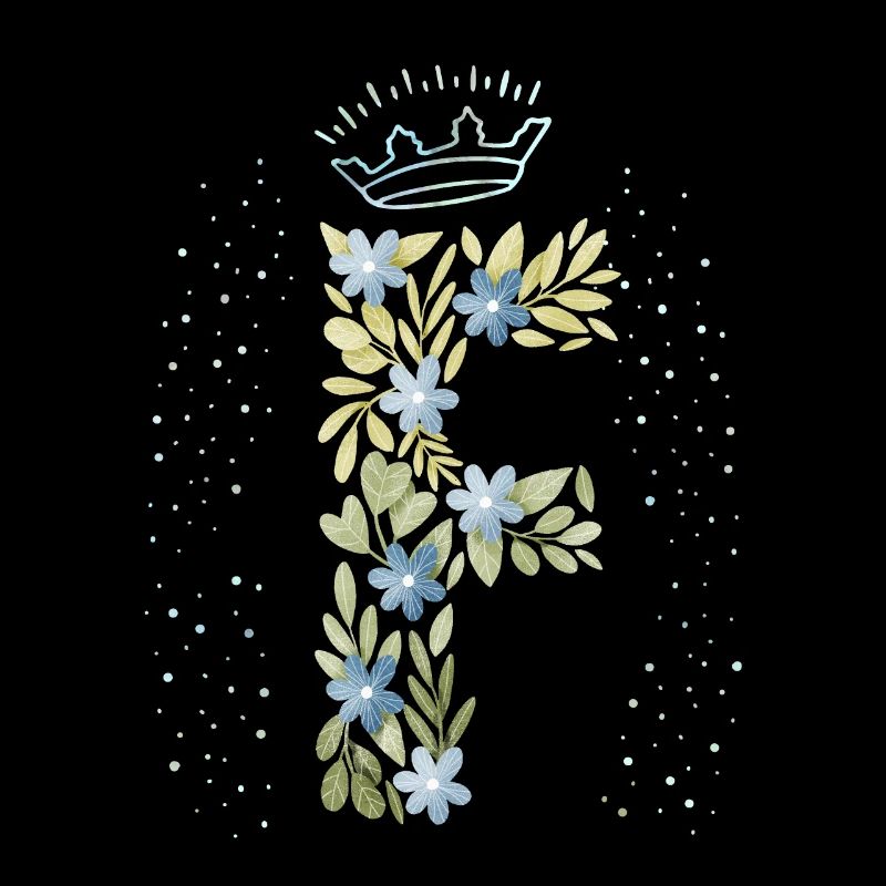 Monogramm Buchstabe F mit Krone, florales Ornament