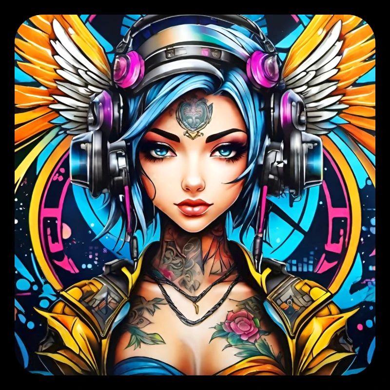 Cooler Cyberpunk Engel mit Kopfhörer