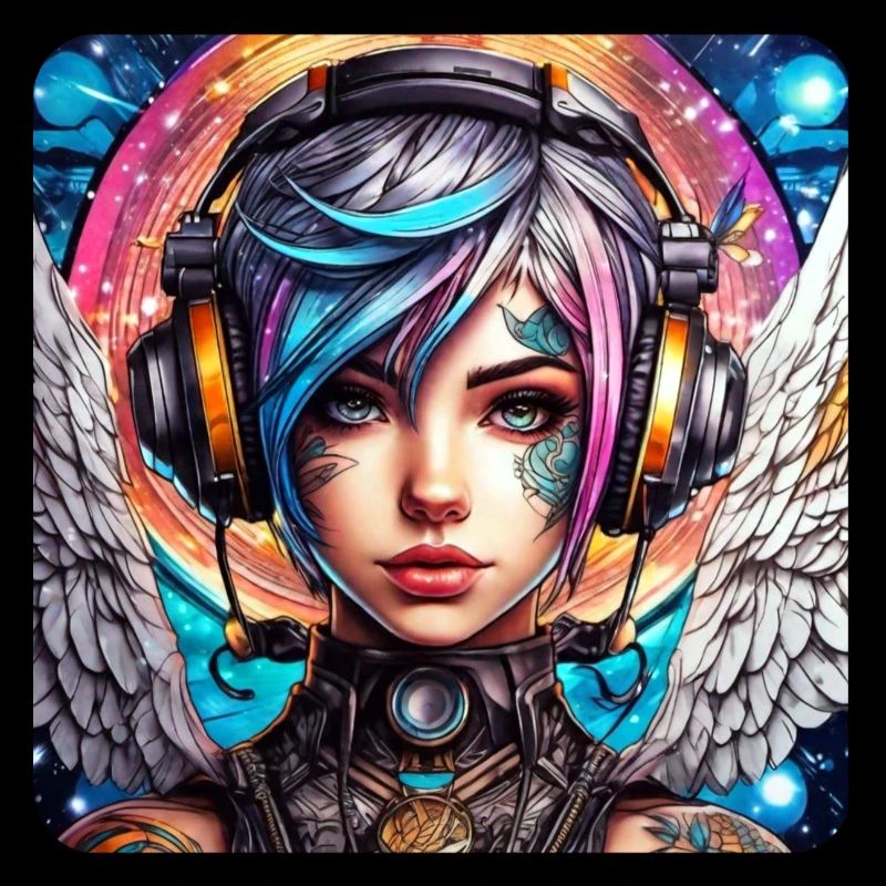 Cooler Cyberpunk Engel mit Kopfhörer
