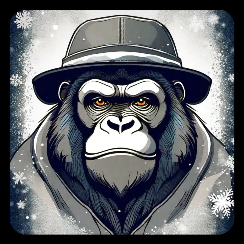 Cool gorilla with hat and snowflakes