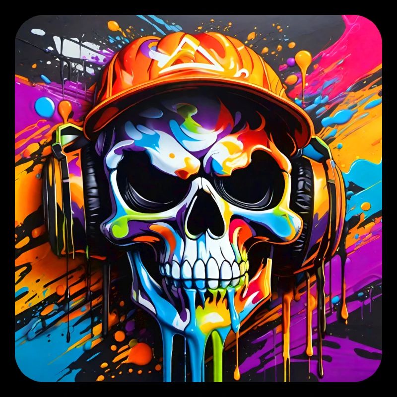 Cooler Totenkopf mit Kopfhörer Graffiti Style