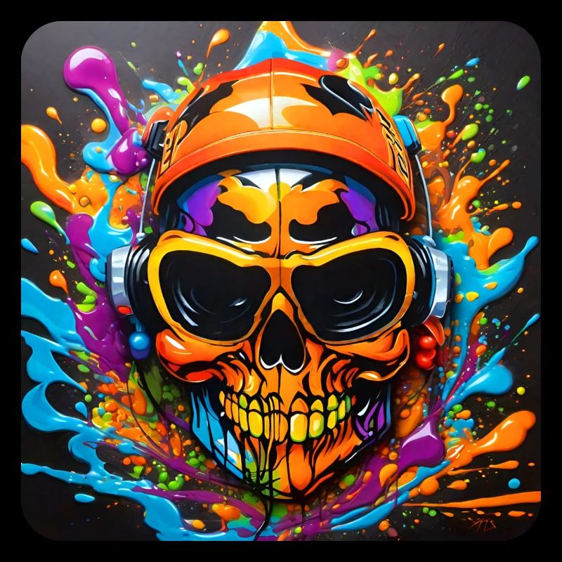 Cooler Totenkopf mit Kopfhörer Graffiti Style