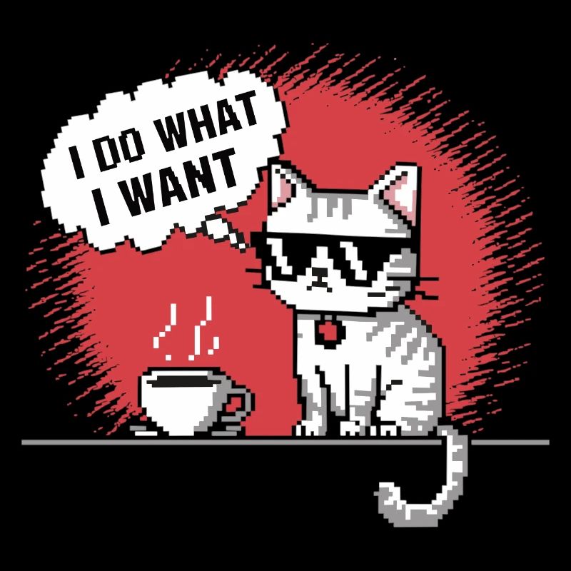 Pixel-Katze mit Kaffeetasse T-Shirt