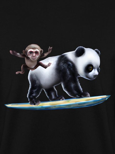 Surfender Panda und Affe