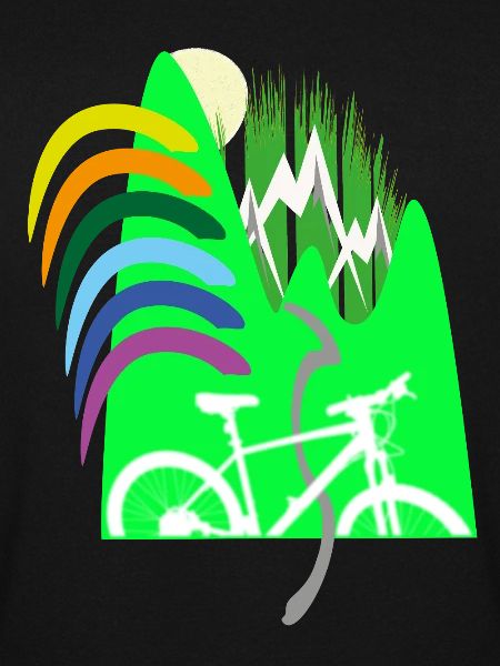 Cycle path mountains rainbow