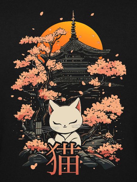 Neko - japanische Katze und sakura