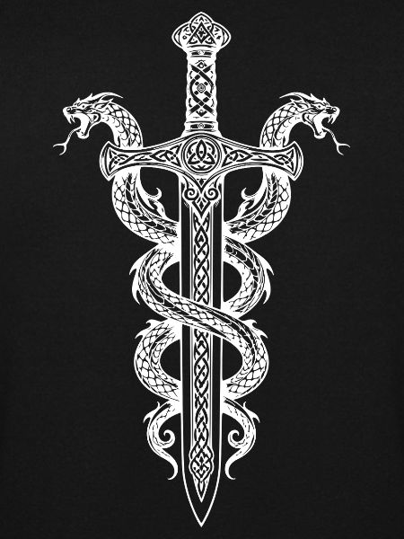 Verziertes Schwert mit Zwillingsgewickelten Drachen