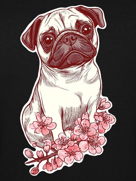 Mops mit Blüten
