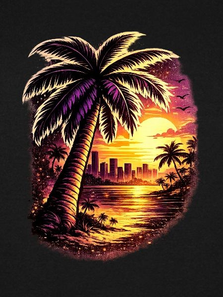 Palmen am Neon Sonnenuntergang Zoopy