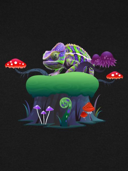 Neon Chameleon on Mushroom Rock