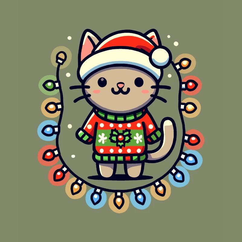 Weihnachtliche Katze Mit Lichterkette