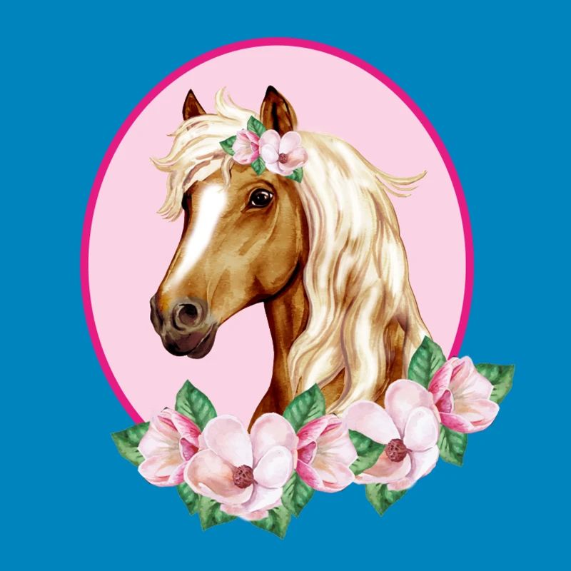 Romantisches braunes Pferd - Blüten rosa