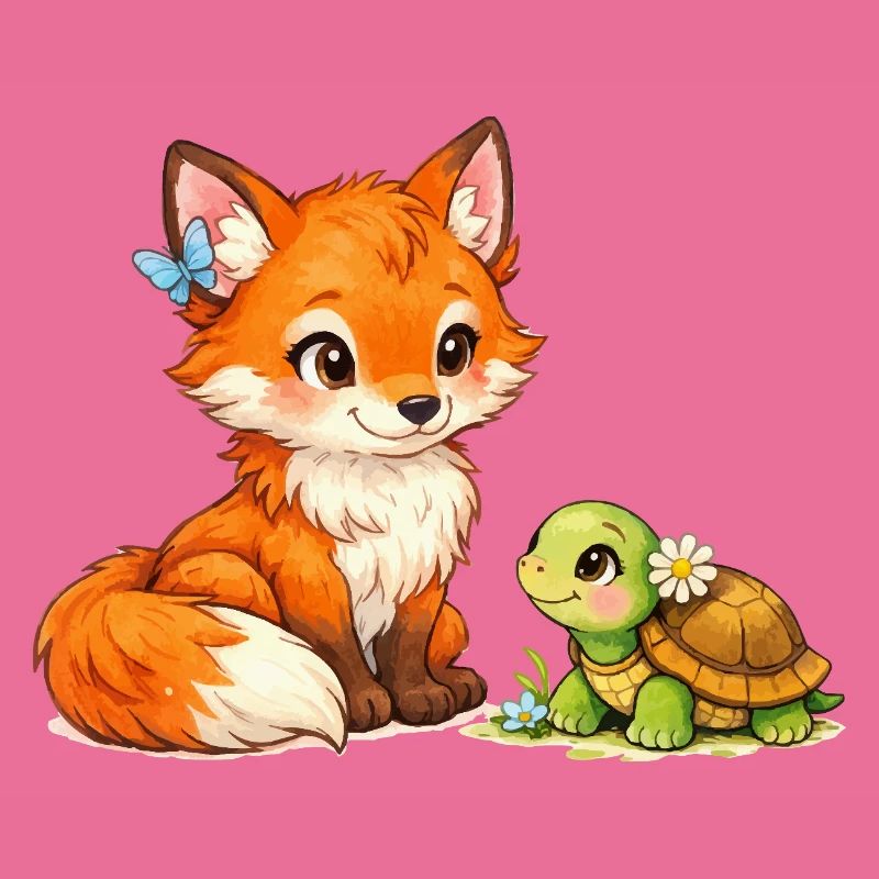 Fox and a cute turtle