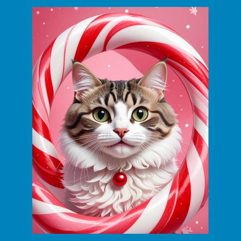 Weihnachtskatze im Süßigkeiten-Ring-Design