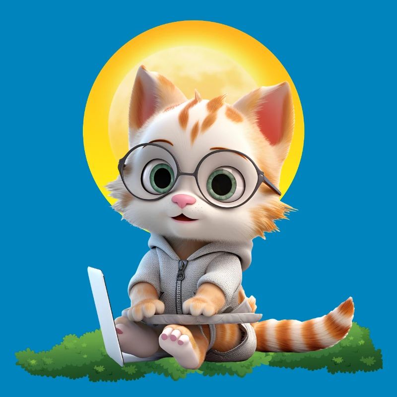 Smart Cat Sun Coder: Kitten Laptop Art Print