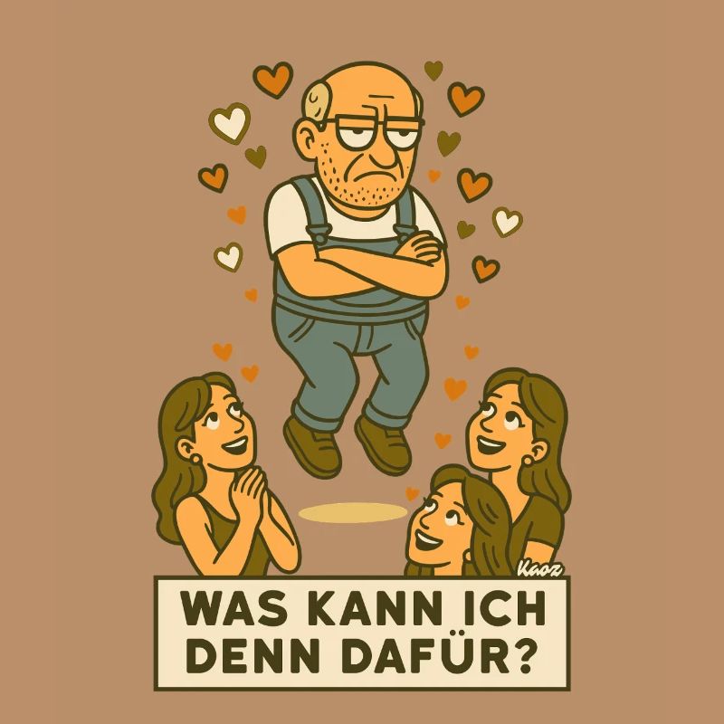 Grantiger Mann wird verehrt schwebt mit Herzchen