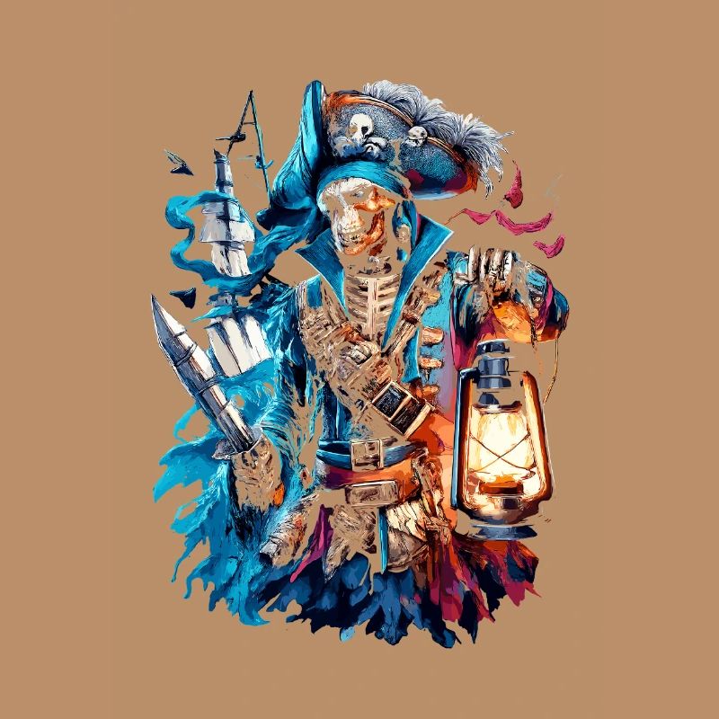 Skeleton pirate in lantern light