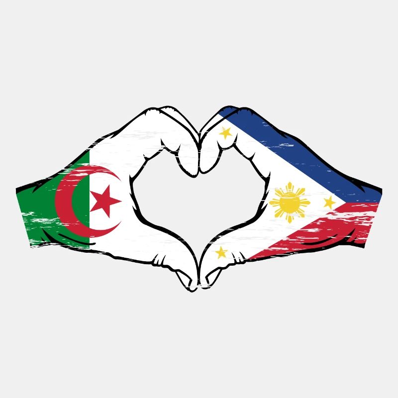 Algérie Philippines Drapeau Mains Coeur Forme Utilisé