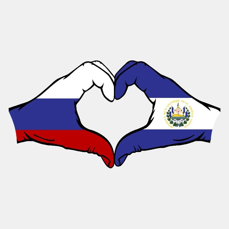 Russie El Salvador Drapeau Mains Coeur Forme