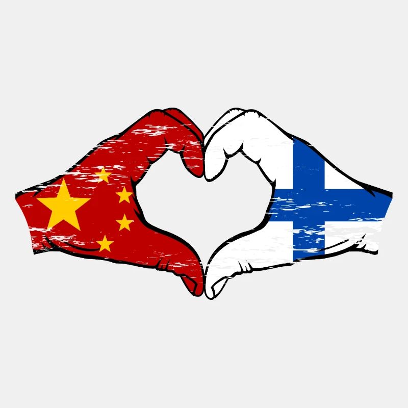 Chine Finlande Drapeau Mains Coeur Forme Utilisé