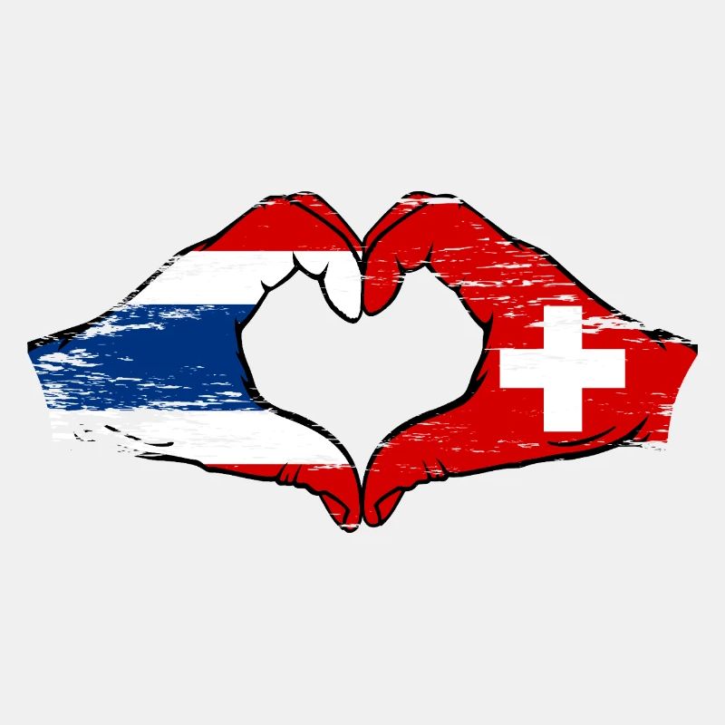 Thaïlande Suisse Drapeau Mains Coeur Forme Utilisé