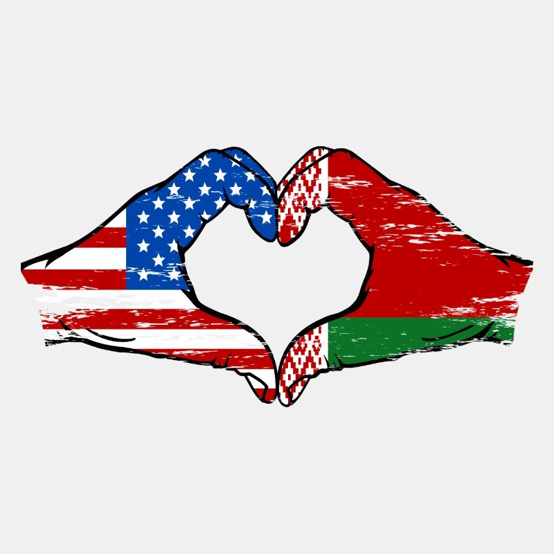 États-Unis Biélorussie drapeau mains forme de coeur utilisé