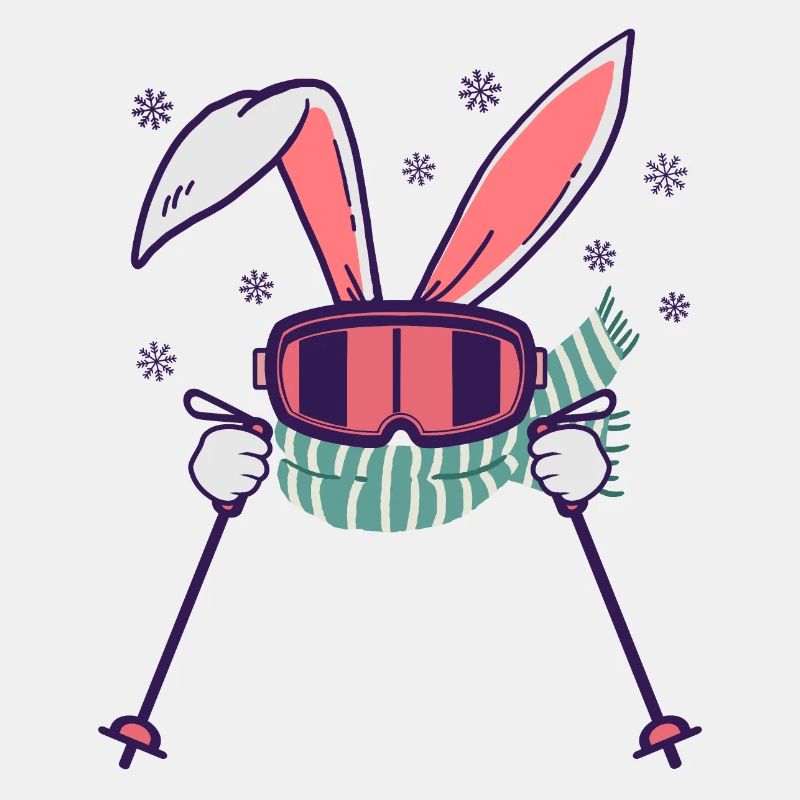 Lapin de ski avec bâtons de ski Lunettes de ski et écharpe