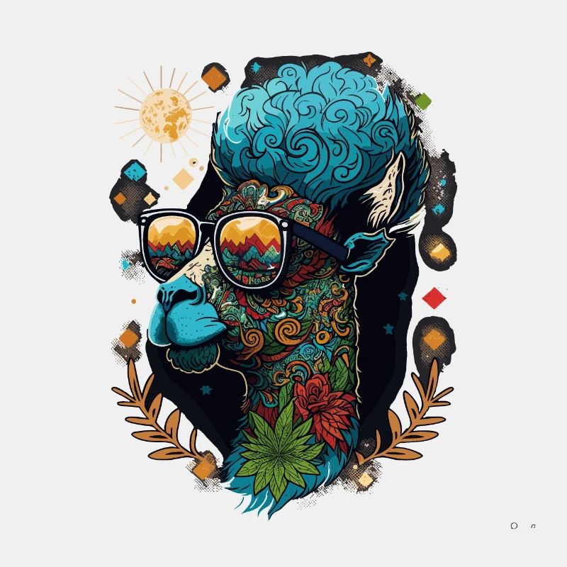 Psychedelic Lama: A Cool Weed Head with Vibrant Or