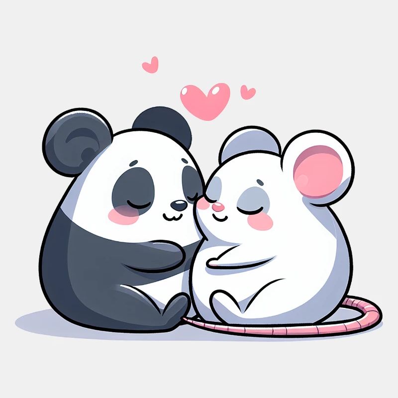 Cuddling Panda And Mouse In Love