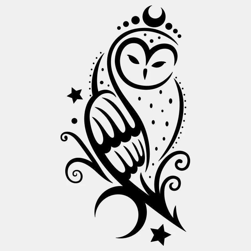 Mond Eule mit Sternen, Tribal Tattoo