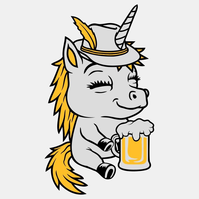 Beer-drinking seated unicorn