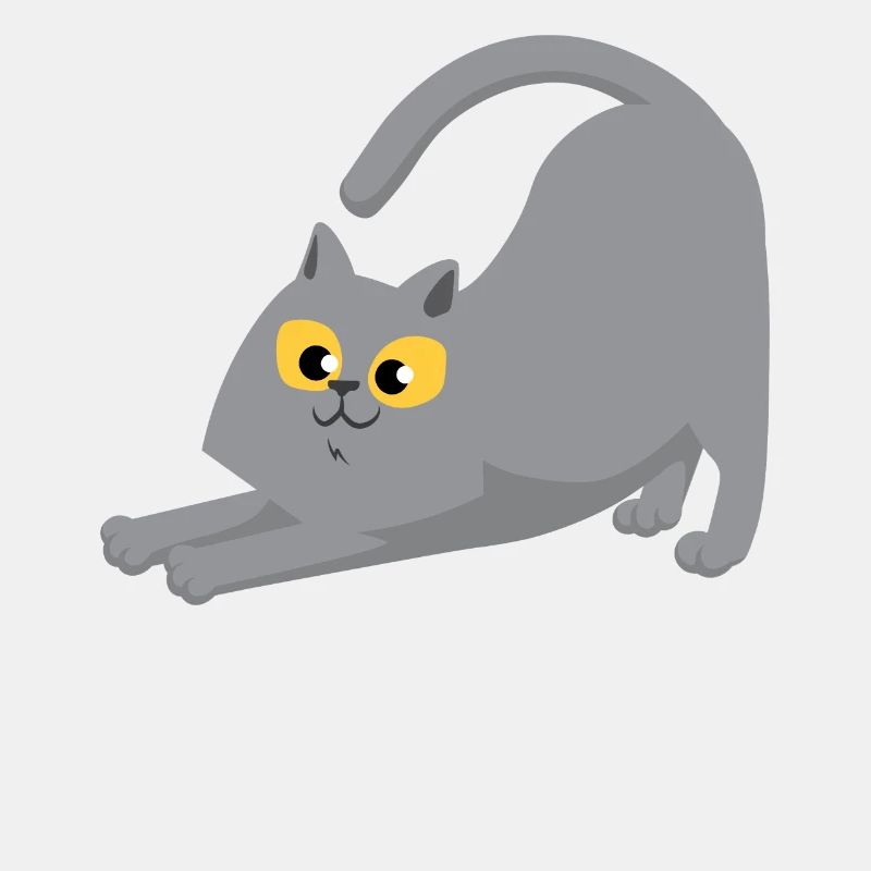 Glückliche graue Katze Stretching