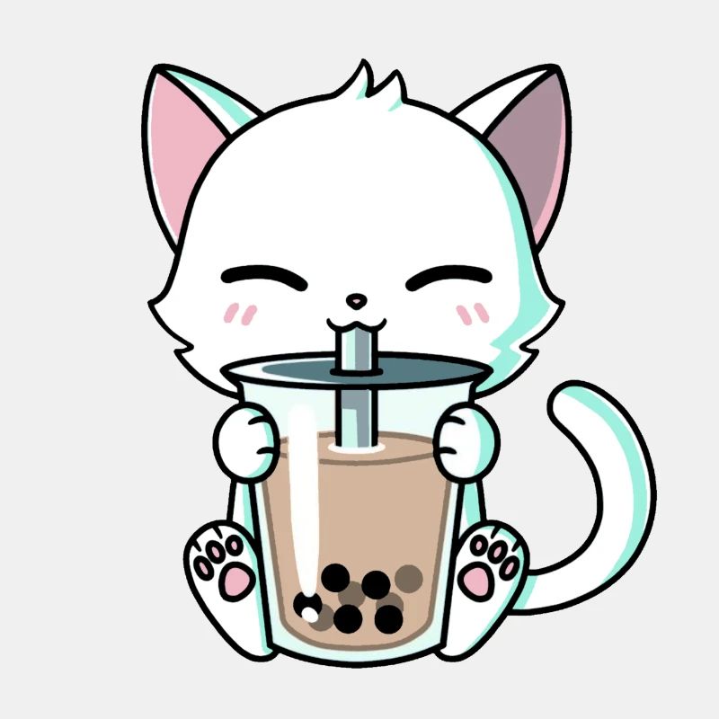 cat drinking bubble tea