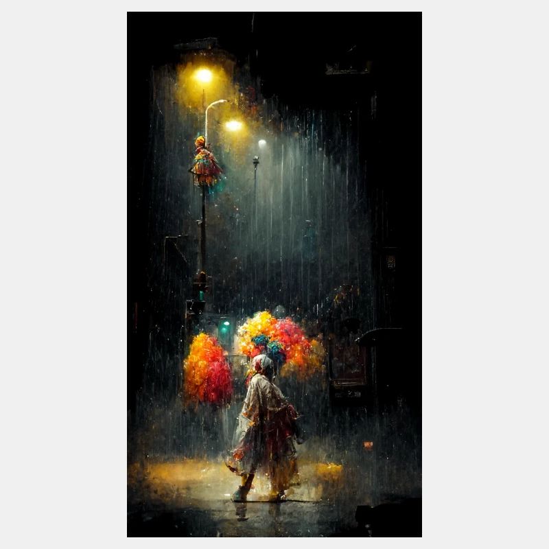 tanzender Clown im Regen